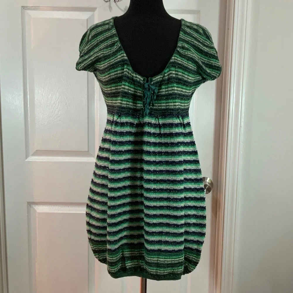 Free People Metallic Wool Blend Knit Sweater Boho Green Mini Dress Size Medium